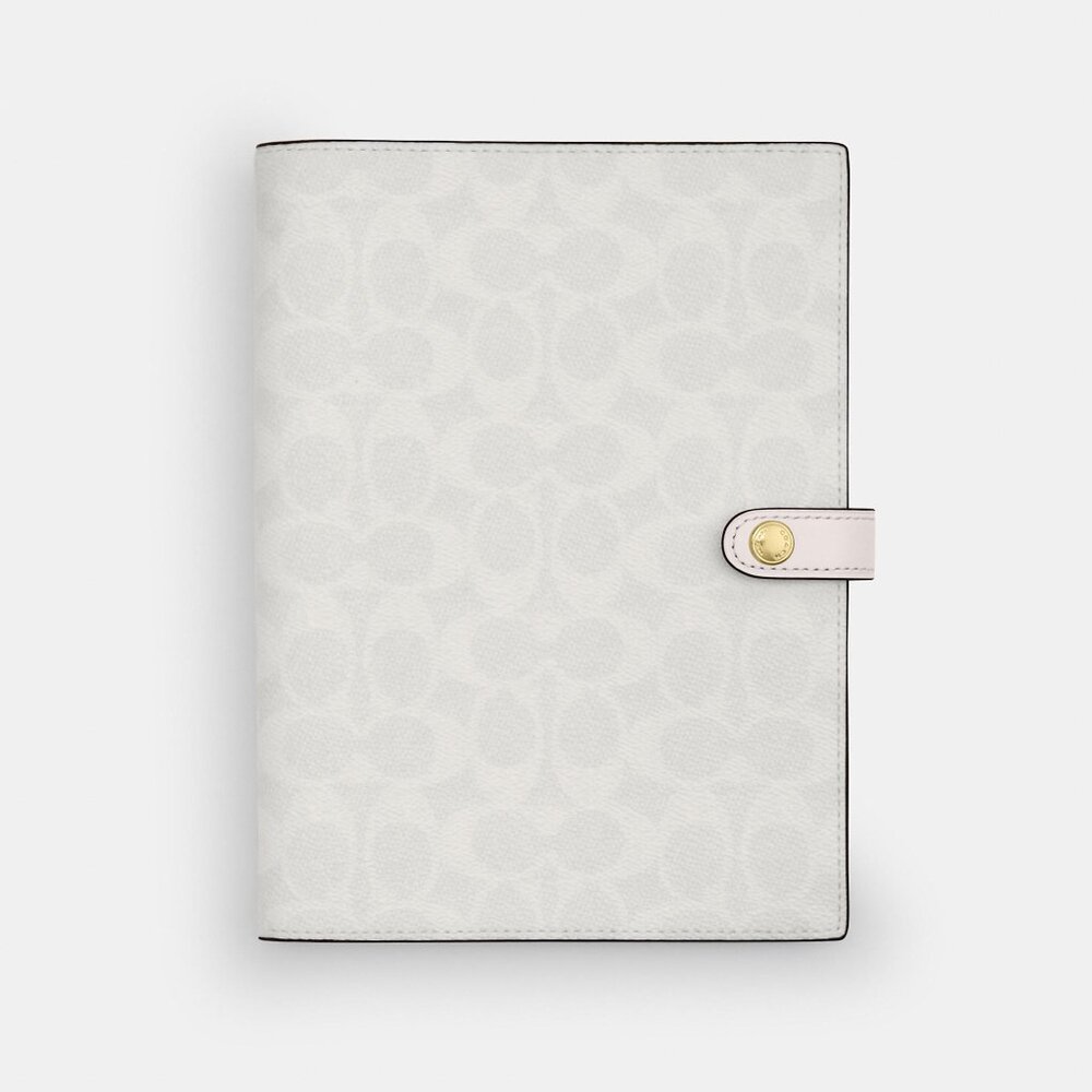 Coach Notebook In Signature Canvas, chalk white, lined pages, refillable